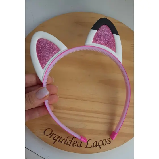 Tiara Glitter Emborrachada rosa, Tiara Orelha Infantil, acessório infantil, tiara  escolar.