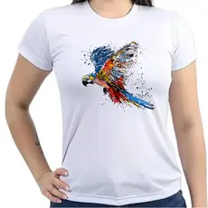 Camiseta Feminina Estampa Desenho Animal Arara Camisa 100% Poliéster Anti-Pilling