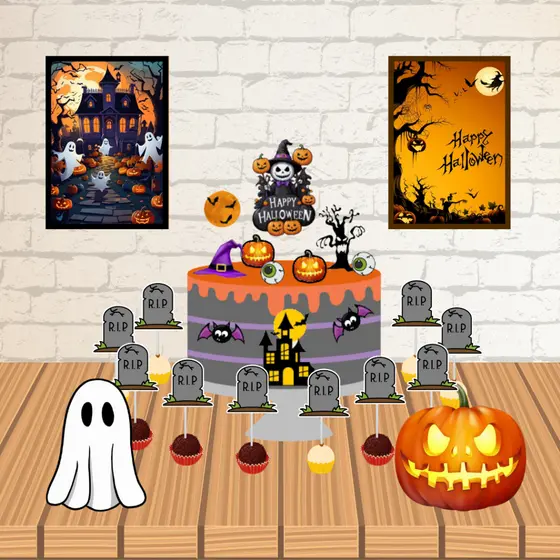 KIT FESTA HALLOWEEN Topo de Bolo Topo de Docinho Display de Mesa (Fazemos todos os temas, consulte via chat)