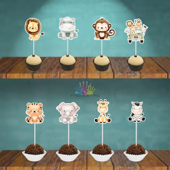 50 Tags Topo P/ Docinho para Festa SAFARI AQUARELA (Fazemos todos os temas, consulte via chat)