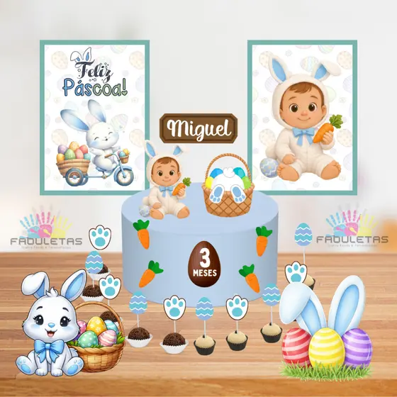 Kit Festa Só Um Bolinho PÁSCOA MENINO BABY Enviar Nome/Idade IMEDIATAMENTE