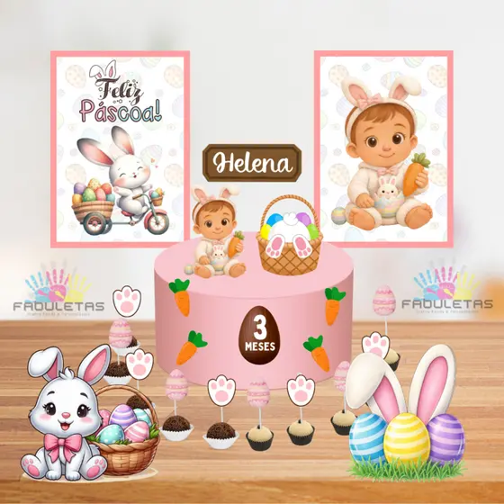 Kit Festa Só Um Bolinho PÁSCOA MENINA BABY Enviar Nome/Idade IMEDIATAMENTE