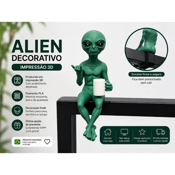 Alienígena Decorativo 3D para Prateleira | Impressão 3D | Decoração Geek e Criativa | ET | ALIEN