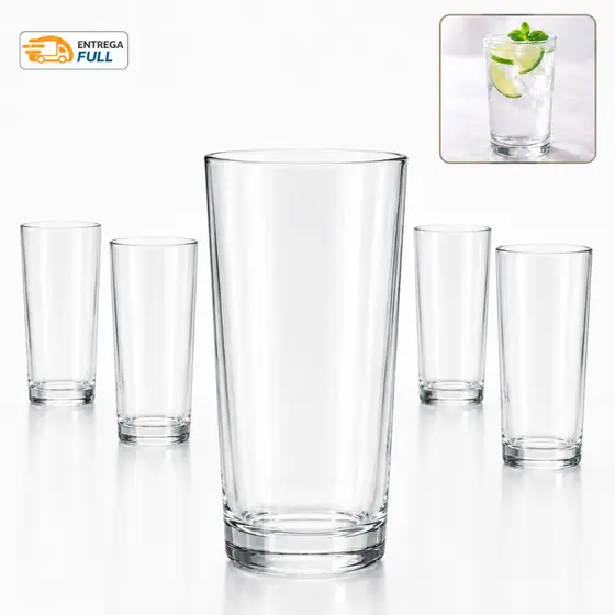 Jogo Copos de Vidro Resistente Grosso Kit 12 Peças Água Suco Drink Transparente Elegante Cozinha