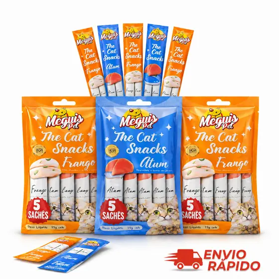Petisco Sachê Cremoso Para Gatos Kit Sabores Variados Atum Frango Salmão Snack Contém 75g