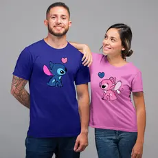 Conjunto Camiseta De Casal  Combinando Lilo Stitch  100%Algodão Unissex