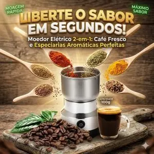 Moedor Elétrico de Café 150W Aço Inox  Tritura Grãos, Temperos e Especiarias com Precisão