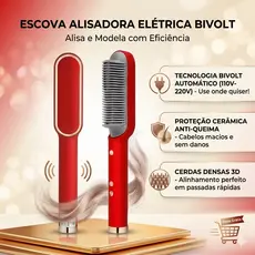 Escova Alisadora de Cabelo Elétrica Bivolt | Prancha Escova Modeladora Profissional Anti Frizz