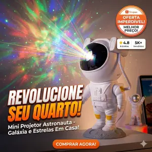 🚀🌌 LUMINÁRIA ASTRONAUTA COM ALTO-FALANTE BLUETOOTH E PROJETOR GALÁXIA