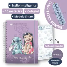 Kit Caderno Colegial Tipo Inteligente + Estojo - Mickey, Minnie, Stitch - Folhas Reposicionáveis DAC