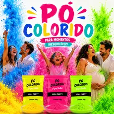 Pó Colorido Holi Party  - Copa do Mundo Chá revelação Festa Aniversário Festa das Cores Comemoração