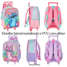 Kit Escolar Stitch Angel -3 peças- Mochila de Rodinha Lancheira Térmica Estojo- Original Lincenciada