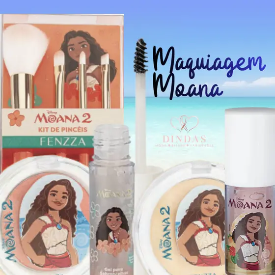 Linha Maquiagem Moana - Pinceis, Gloss Oil, Blush, Iluminado e Pó - Fenzza Disney