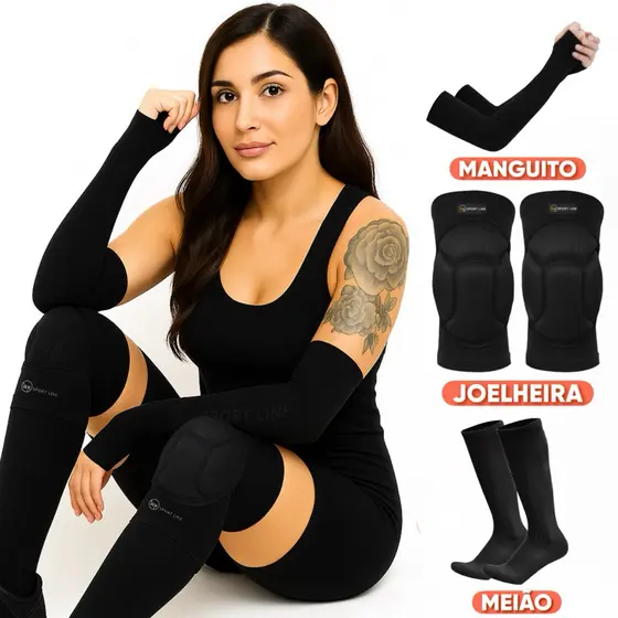 kit Completo Vôlei Unissex Joelheira Master Meião Manguito ORIGINAL