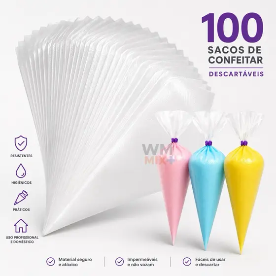 100 Sacos de Confeitar Descartáveis para Bolo, Torta e Doces – Cozinha e Confeitaria