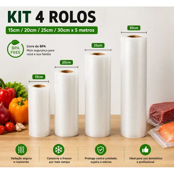 Rolo Bobina para Embalagem a Vácuo com Ranhuras – Compatível com Seladora a Vácuo, Conserva Alimentos por Mais Tempo