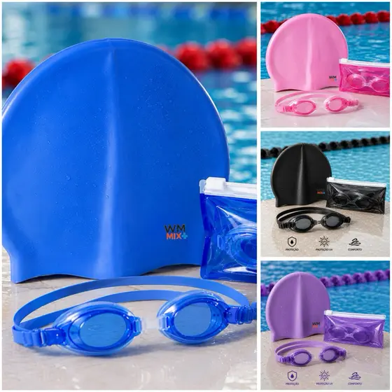 Kit Natação Óculos e Touca Infantil e Adulto piscina