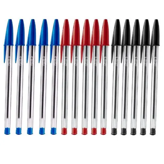 KIT 15 CANETAS ESFEROGRÁFICAS 5 DE CADA COR, AZUL, PRETA E VERMELHA