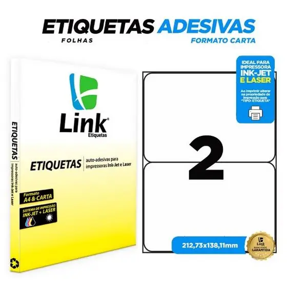 ETIQUETA ADESIVA 2 POR FOLHA 138,11X212,73MM 2842 25 FOLHAS