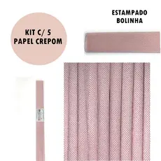 KIT 5 PAPEL CREPOM ESTAMPADO C/ BOLINHA ROLO 48cmx2 metros CADA