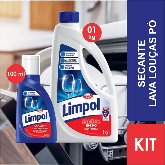 Limpol Lava Louças em pó 1Kg mais Liquido Secante Abrilhantador 100 ML - BOMBRIL