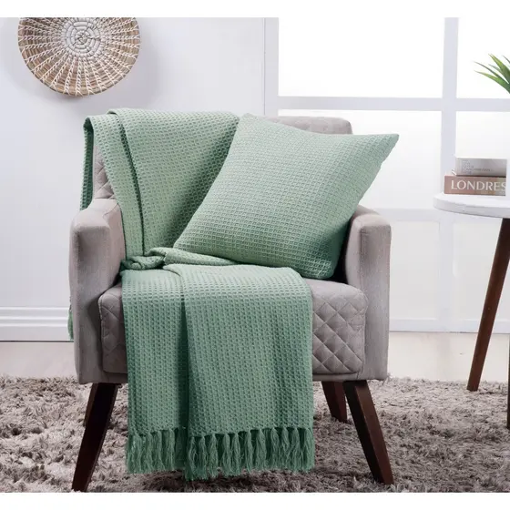 Manta Decorativa Para Sofá Boho Favo de Mel Verde