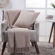 Manta Decorativa Para Sofá Boho Favo de Mel Bege