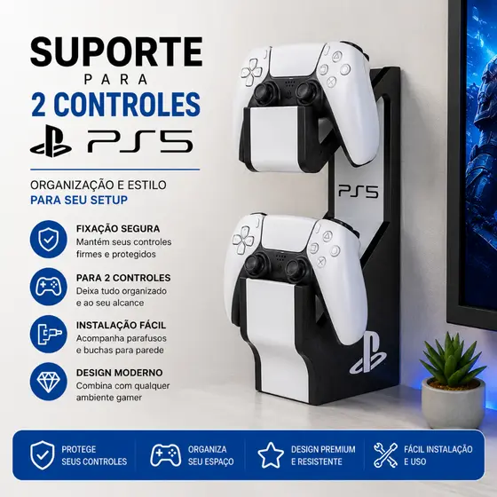 Suporte Para Controle Duplo Compativel Ps5 Acessório Gamer Cor Branco Duo Console