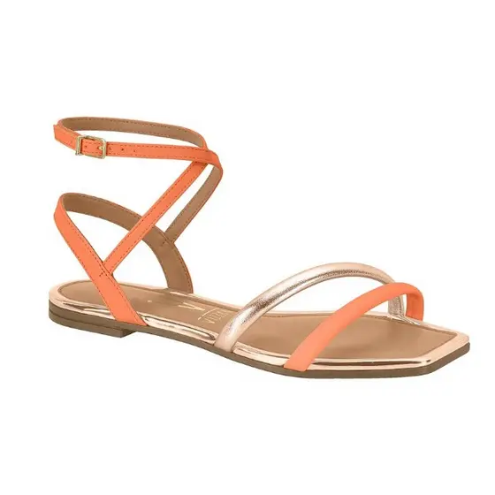 Rasteira Feminina Vizzano Laranja Bico Quadrado Estilo e Confortos para o Verão Detalhes Metalizados