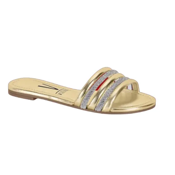 Flat Feminina Vizzano Dourada Metalizada Com Detalhe em Strass Para Conforto Estilo Moderno Elegante