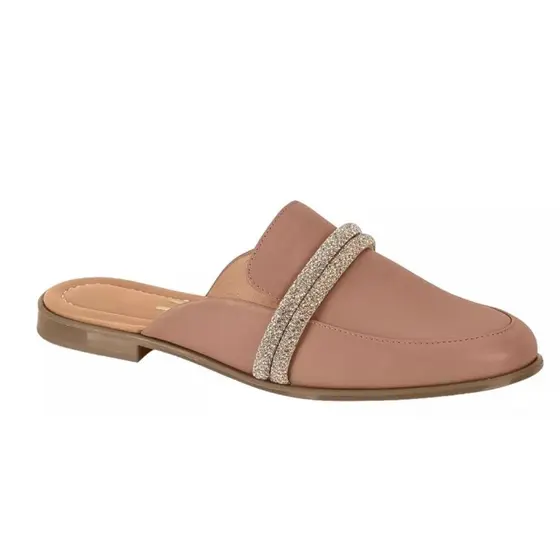 Mule Feminina Strass Nude Vizzano Elegante  Confortável Com Detalhes Brilhantes Estilosos E Modernos