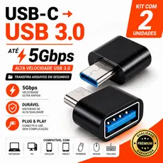 Kit 2 Adaptador USB-C para USB 3.0 OTG 5Gbps Pendrive Mouse Teclado HD Notebook MacBook Android iPhone 15