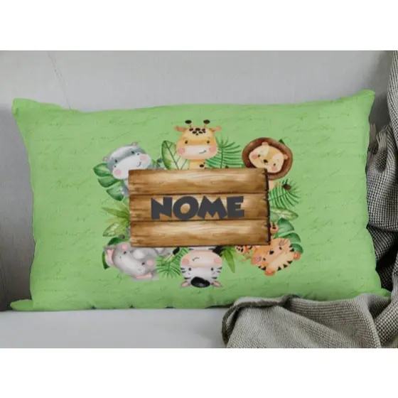 Capa de Travesseiro Fronha Personalizada Infantil Tema Safari em Micropercal Tamanho 70x50