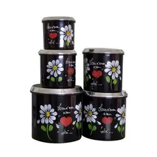 Kit 5 Latas Alumínio Pintado e Polido Decorado à Mão Lavável que Não Enferruja