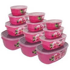 Kit 12 Potes Decorados em Plástico para Frutas Saladas e Mantimentos