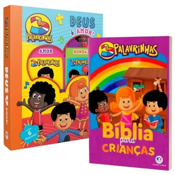 Kit 2 Livros Infantis | Bíblia para crianças 3 Palavrinhas + Box com 6 Minilivros 3 Palavrinhas Deus é amor