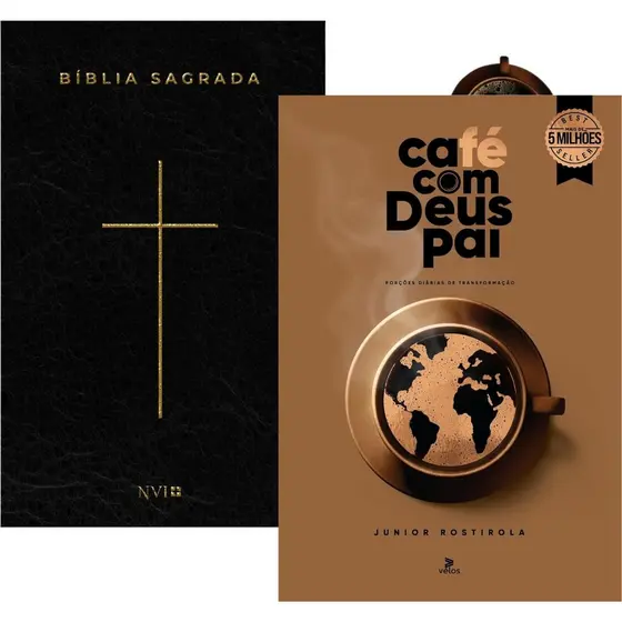 Devocional Café com Deus Pai 2025 + Bíblia Sagrada NVI Brochura Capa Cruz Preta
