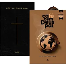 Devocional Café com Deus Pai 2025 + Bíblia Sagrada NVI Brochura Capa Cruz Preta