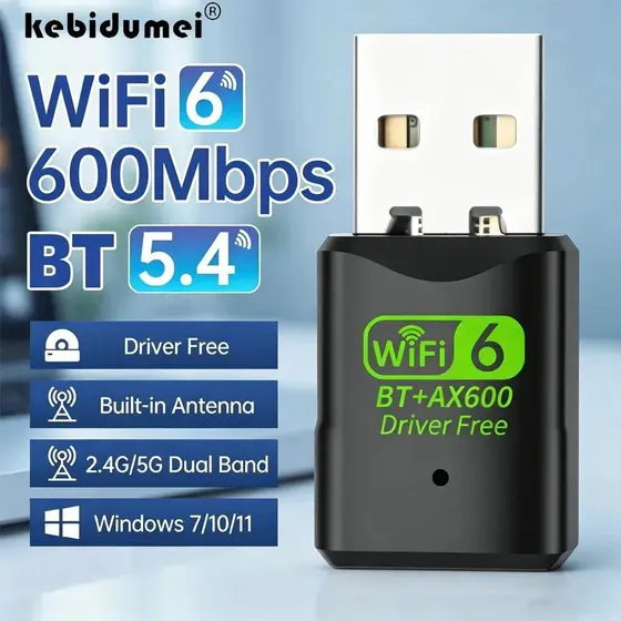 [Estoque Pronto] 600Mbps Wifi 6 USB Placa De Rede Sem Fio 2.4G/5GHz Bluetooth 5.4 Dongle Adaptador Driver Para PC Win10/
