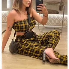Conjunto Tumblr Xadrez - Calça Jogger com bolso e Top - F3