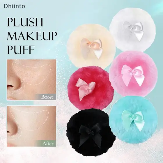 [Dhiint] Puffs De Maquiagem De Pelúcia Profissional Bowknot Redondo Cosmético Macio Fofo Pó Solto Puff Bonito Arco Espon