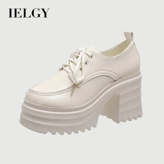IELGY Sapatos De Couro Estilo Britânico Feminino Com Fundo Grosso Aumentando Pequenos
