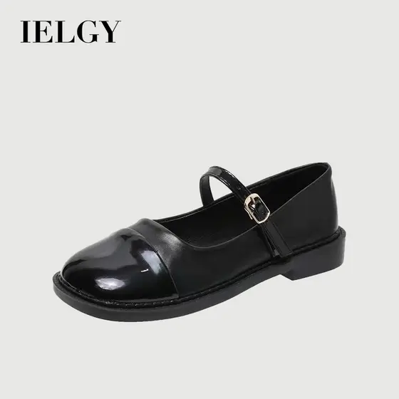 IELGY Sapatos Femininos De Couro Com Sola Grossa Francesa E Bico Redondo