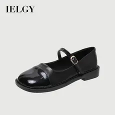 IELGY Sapatos Femininos De Couro Com Sola Grossa Francesa E Bico Redondo