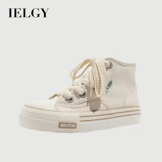 IELGY Sapatos De Lona Coreanos Com Cadarço E Cano Alto Para Mulheres