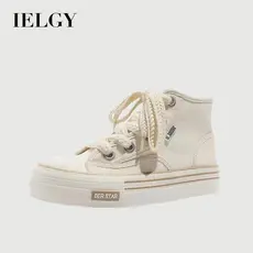 IELGY Sapatos De Lona Coreanos Com Cadarço E Cano Alto Para Mulheres