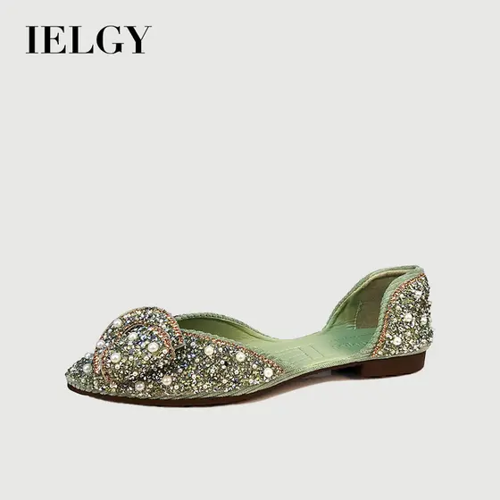 IELGY Feminino Retrô Raso Bico Fino Com Sola Macia E Ervilhas