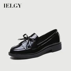 IELGY Sapatos Femininos De Salto Baixo Grosso Estilo Britânico Versáteis De Couro Envernizado