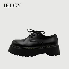 IELGY Retro Estilo Britânico Estudante Sapatos De Couro Preto Moda Feminina Sola Grossa Aumentada