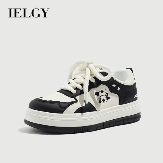 IELGY Panda Preto E Branco Plataforma Feminina Branca Fofa Tênis casual Para Estudantes